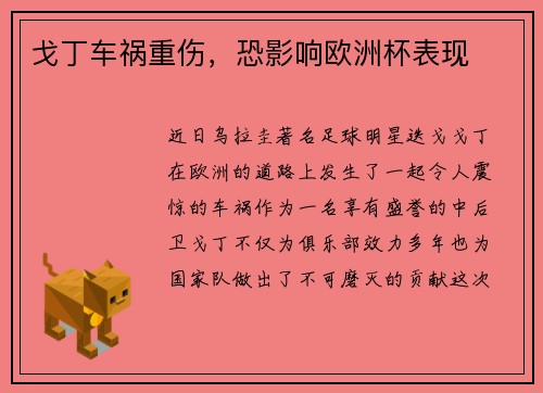 戈丁车祸重伤，恐影响欧洲杯表现