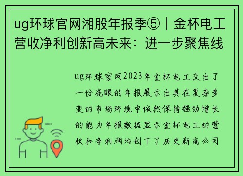 ug环球官网湘股年报季⑤｜金杯电工营收净利创新高未来：进一步聚焦线缆核心业务