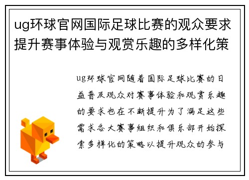 ug环球官网国际足球比赛的观众要求提升赛事体验与观赏乐趣的多样化策略